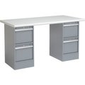 Global Equipment 60 x 30 Pedestal Workbench - 4 Drawers, Plastic Laminate Safety Edge - Gray 319036